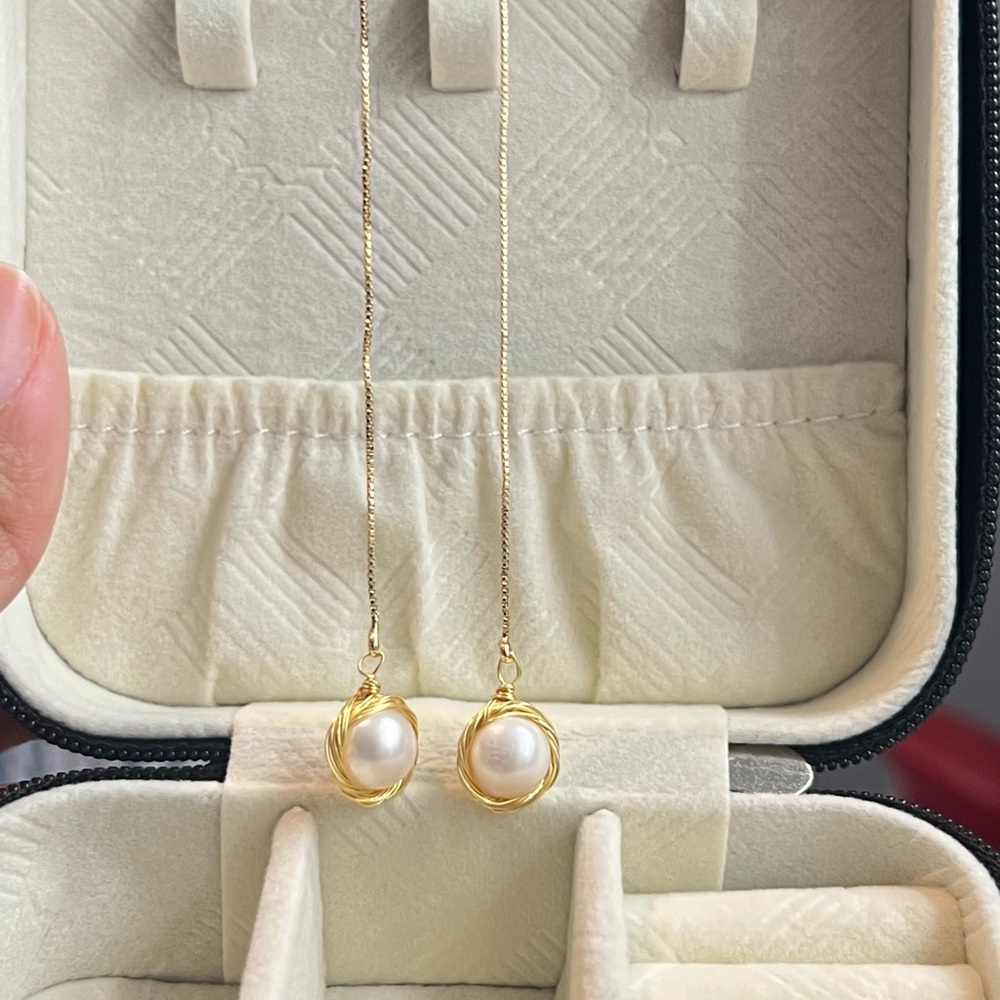 Sold externally!!! Wire wrapped Gold, white Pearl Drop Earrings